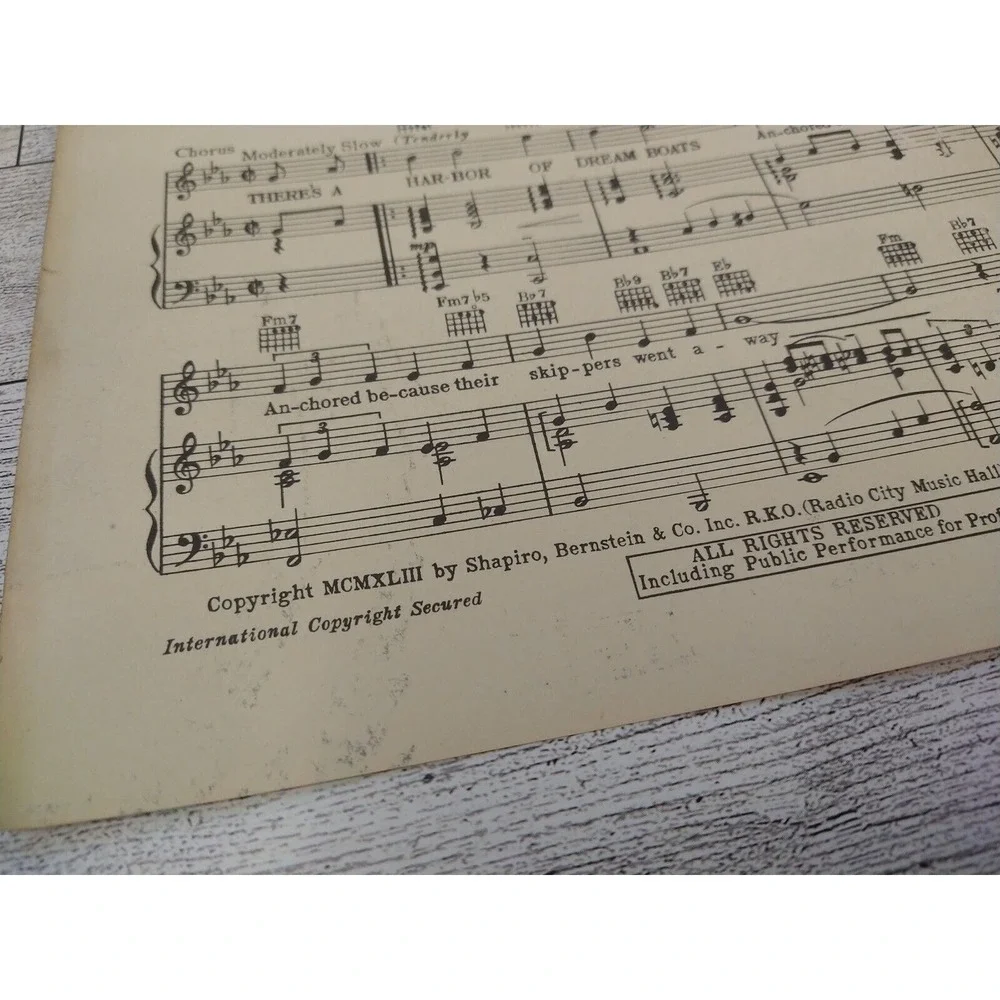 1938 Harbor of Dream Boats - Sheet Music‎ Russ Morgan Piano Vocals Guitar Piano